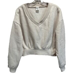 NOBO Cream Crop Sweatshirt Size M (8-10) Long Sleeve V Neck Soft NWT